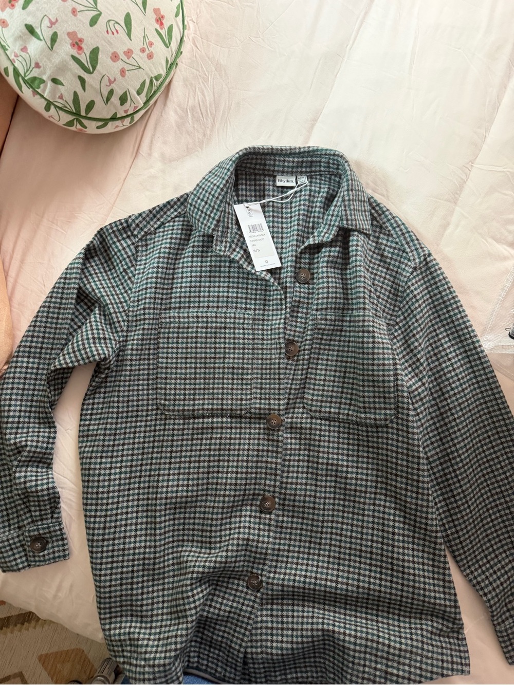 Rhythm Green and Brown flannel Button Shirt Jacket